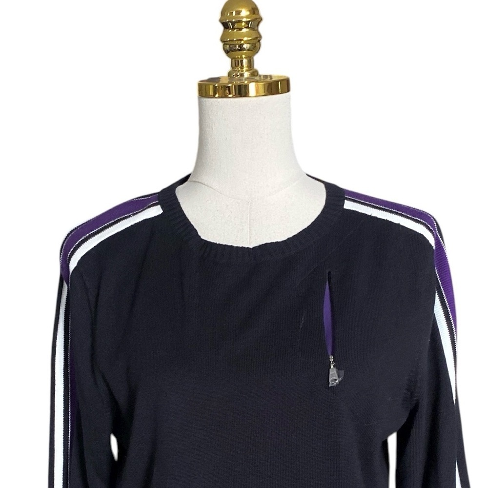 Ralph Lauren Active Women’s Cotton Black w/ Striped Sleeves Crewneck Sweater L - Picture 5 of 7